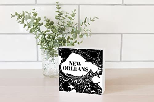 Harta modernă din Louisiana New Orleans, decorul de casă Joyride, semnul blocului de lemn, 5 x5 independent, raft sau perete