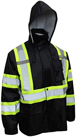 RK Safety TBK66 Clasa 3 Costum de ploaie, sacou, pantaloni cu vizibilitate ridicată Reflectiv fund negru cu model X