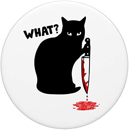 Cat What Funny Black Cat Fun Cat Cat cu cuțit Popsockets Popgrip: Grip swappable pentru telefoane și tablete
