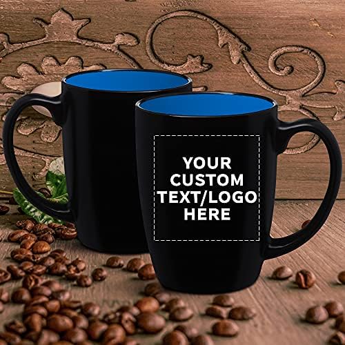 Reduceri promo-uri 10 Java două tonuri de cafea cani Set, 12 oz. - Text personalizabil, Logo-gresie, durabil, prindere ușoară-BLACKBLUE