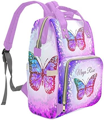 Grandkli Faux Purple Butterfly Personalizat Scheter Bag Rucsac cu nume, Custom Tote Bag pentru a călători