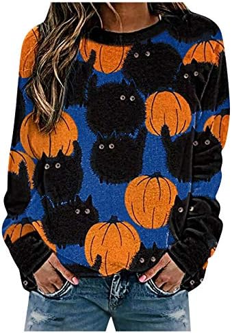 Balakie Womens Halloween Pumne Pumpkins Crewneck Casual Casual cu mânecă lungă de vacanță Blaturi de pulovere