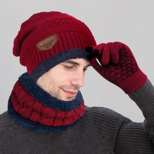 Iarna Beanie Pălării eșarfă mănuși Set gros cald Slouchy Beanies pălărie Knit craniu Cap gât cald pentru bărbați Femei