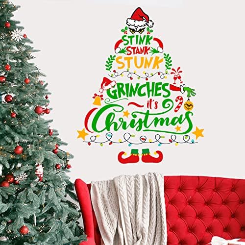 POILKMNI Crăciun fericit decalcomanii de Perete Autocolante, semn de pom de Crăciun vacanță Decor Grinchmas pentru Copii Băieți