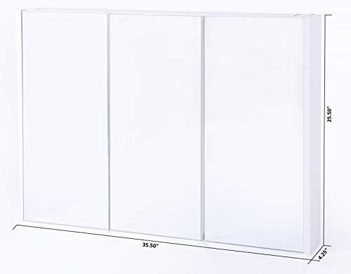 Basicwise QI003456 3 rafturi alb montat pe perete baie / Cameră cu pulbere oglindă ușă dulap dulap cu medicamente