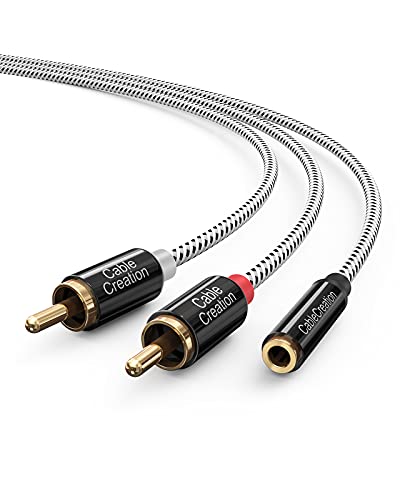 Cablu de CableCreation de 3,5 mm până la RCA, 20cm 3,5 mm Femeie la 2RCA masculin stereo audio cablu placat pentru TV, smartphone
