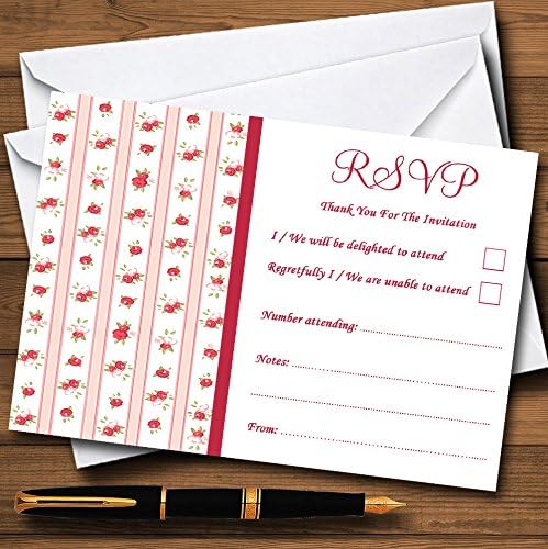Trandafiri roșii roz shabby chic dungi personalizate RSVP Carduri