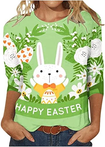 Femei Easter Shirts drăguț iepuras imprimare 3/4 maneca Topuri ouă de Paști echipajul gât tee Shirt vara Casual bluza T-Shirt