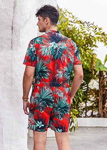 Coofandy pentru bărbați, cu mânecă scurtă cu mânecă scurtă hawaiană, cămașă florală cu fermoar cu zipret pantaloni scurți de