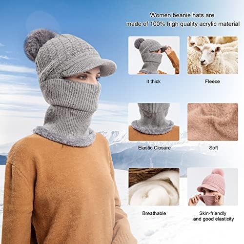 Femei căptușite pentru femei cu căptușeală din lână cu pâine, mască de eșarfă de iarnă, set pentru femei, fete, capace de zăpadă