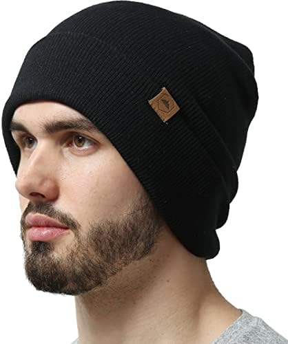 Pălărie de iarnă din tricot cu manșetă pentru bărbați și femei-șapcă de săniuș ușoară, caldă, moale și elastică, cu nervuri