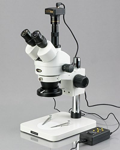 AMSCOPE SM-1TSX-144A Professional Trinocular Stereo Zoom Microscop, oculare WH10X, mărire 3,5x-45x, obiectiv de zoom 0,7x-4.5x,