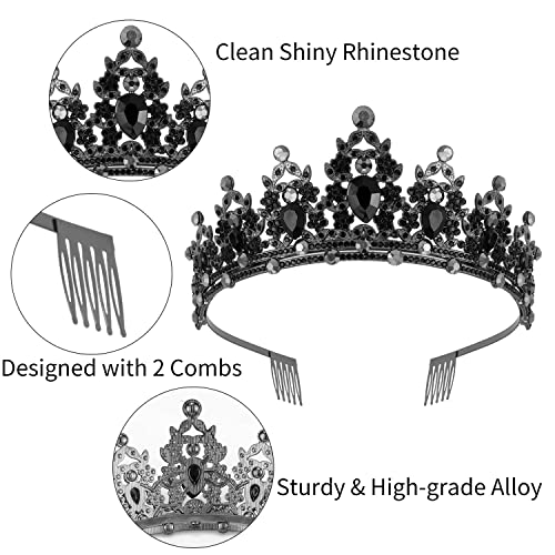 Diademe pentru femei, Didder coroană neagră coroane de cristal pentru femei coroană prințesă cu pieptene, diademe pentru fete