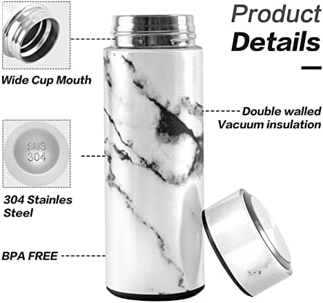 Sticlă de apă din marmură albă de marmură de marmură de apă izolată 16 oz din oțel inoxidabil flacon termos pentru cafea băutură