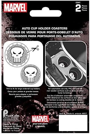 Plasticolor 000657R01 Marvel Punisher auto auto camion SUV suport pentru pahare Coaster 2-Pack, negru