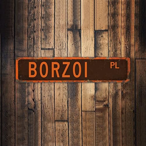 Borzoi Pl Animal Street Sign Personalizat dvs. Textul dvs. Retro Placă Metal Semne Borzoi Sign Lover pentru fermă Porch Magazin