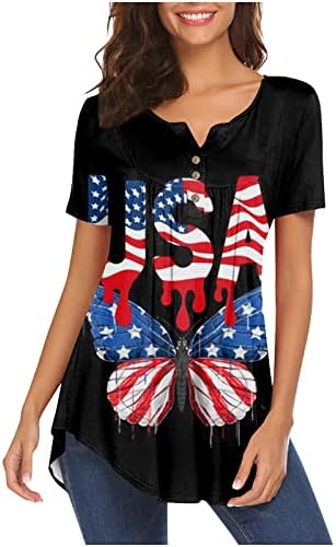 Topuri de imprimare a steagului american supradimensionat pentru femei Botton de vară în jos topuri plisate tricouri cu mânecă