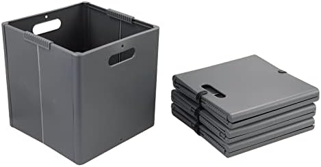 Earyee 4-pack pliabil cu cuburi de depozitare din plastic, coșuri de depozitare cuburi pliabile, gri