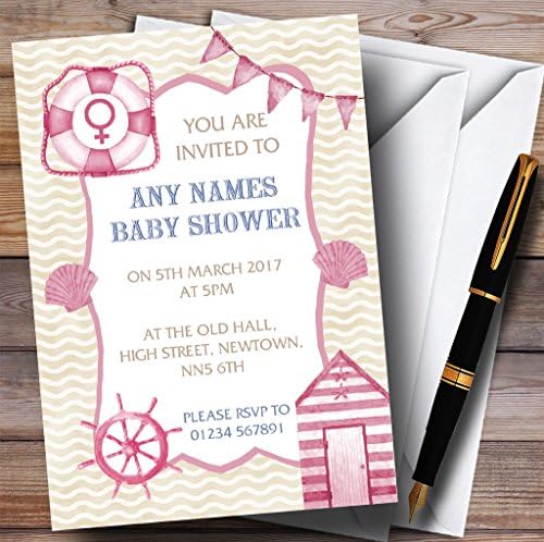 Cardul Zoo Roz Nautice Plaja Acuarelă Invitații Baby Shower Invitații