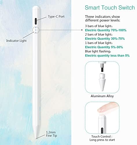 Stilouri Oria Stylus pentru iPad, creion activ pentru iPad, pixuri de stilou reîncărcabile USB cu indicator de putere, sensibilitate