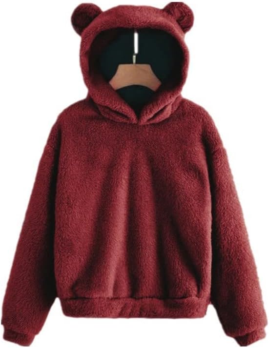 Hoodie pentru ursuleț de pluș pentru femei, glugă de urs drăguță pentru femei cu urechi, pulovere pulovere toamna toamna iarna
