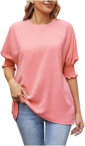 Ausyst Womens Color Solid Color Round Bluză Loose plus dimensiune Summer Casual Casual Mânecă Tricou Pullover Doamne Elegant
