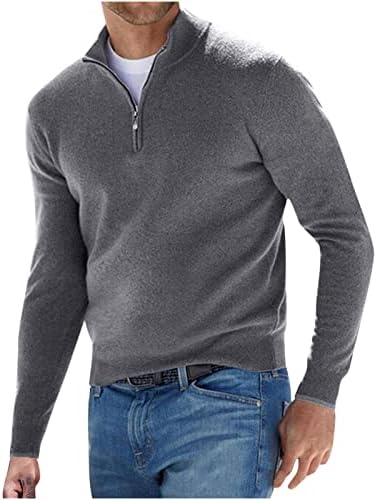 Pulover pentru bărbați Slim Fit Zip Up Stand Up Collar Quarter Tricou cu fermoar Solid Solid cu mâneci lungi tricotate Blaturi