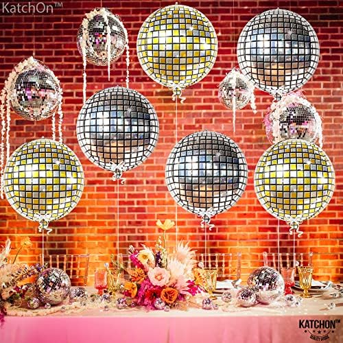 KatchOn, baloane mari cu bile Disco - 22 Inch, pachet de 6 / decorațiuni pentru petreceri Disco / baloane Disco 4D metalice