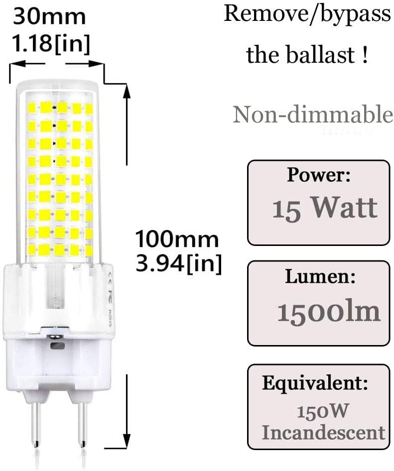 Klarlight G12 LED bec, 15w alb cald 3000K G12 Bi-Pin base LED bec de porumb, G12 lampă cu halogenuri metalice ceramice 150W înlocuire pentru candelabru grădină garaj depozit fabrica de iluminat