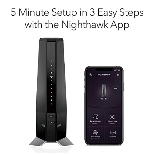 Modem de cablu NETGEAR Nighthawk cu Router WiFi 6 încorporat-compatibil cu toți furnizorii majori de cablu | planuri de cablu