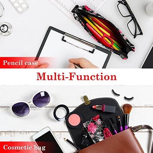 Laiyuhua portabilă elegantă creion pungă din piele Pu din piele, compactă cu fermoar geantă de papetărie geantă cosmetică birou