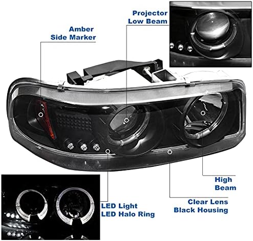 ZMAUTOPARTS LED Halo proiector faruri negru W / bara de protecție lumina compatibil cu 99-06 GMC Sierra / 00-06 Yukon