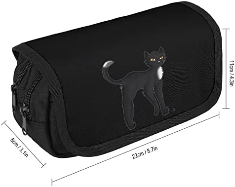 Black Cat Warrior Creion Carcasă Double Zip Pen Bag cu o capacitate mare de stilou Geantă de papetărie pentru birou de acasă