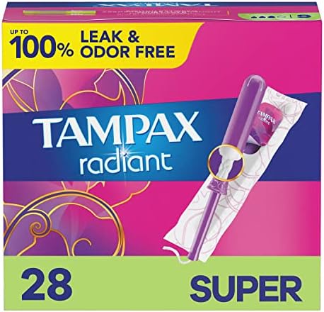 Tampoane Radiante Tampax, Super Absorbție, Cu Panglică Leakguard, Fără Parfum, 28 Count