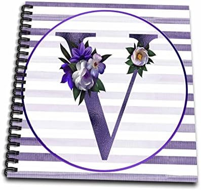 3Drose destul de violet floral și dungi monogramă inițială V - desenând cărți