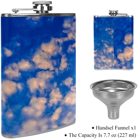Hip Flask pentru lichior din oțel inoxidabil Leakproof cu pâlnie 7.7 oz capac din piele mare cadou idee Flask-Sky Blue