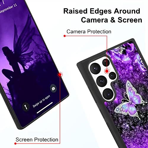 Ook Samsung Galaxy S23 Ultra Case Glitter Purple Butterfly Nebula Space Design Hard PC+Soft TPU Bumper Anti-SLIP ULTRA COVER