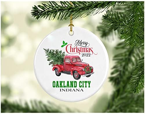 Arbore de decorare de Crăciun Crăciun fericit 2022 Oakland City Indiana Ornament Cadou amuzant Cadou de Crăciun ca familie