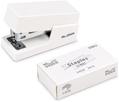 White Mini Stapler, Staples 20 de coli, Stapler pentru birou, include 830 de capse standard