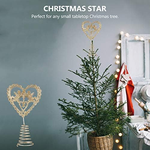 Topper de copac de Crăciun în formă de inimă, în formă de inimă, cu înger Cupidon ornament de fier Metal Gold Glitter Star