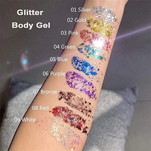 Body Glitter Gel pentru femei și fete, ușor de aplicat și eliminat, festival Glitter Liquid Eyeshadow Sequaid Sequins Glity