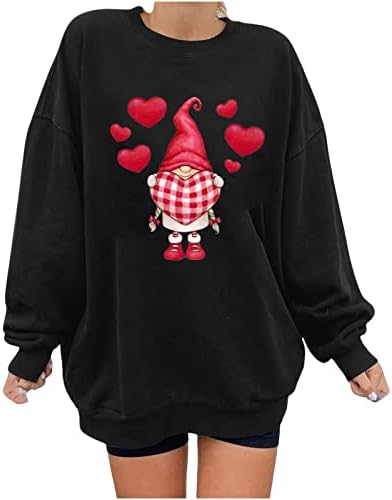 Topuri de epocă pentru femei pentru Ziua Îndrăgostiților, pulovere la modă supradimensionate amuzante Gnomi Drăguși Imprimare