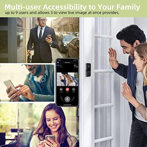 Cameră de ușă Wireless JOCIRUS Wireless - Video ușă cu bateria camerei operate pentru securitatea locuinței - Alerte de detectare a mișcării umane cu alertă ușă cu 2 -a -sens - 2,4g WiFi Video Door Bell cu 2 chime