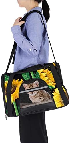 Pet Carrier, Soft-Sided Pet Travel Carrier pentru pisici câini catelus, floare floarea-soarelui galben verde frunze model