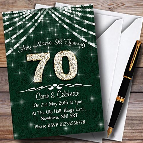70th Green & White Bling Sparkle Party Birthday Party Invitații personalizate
