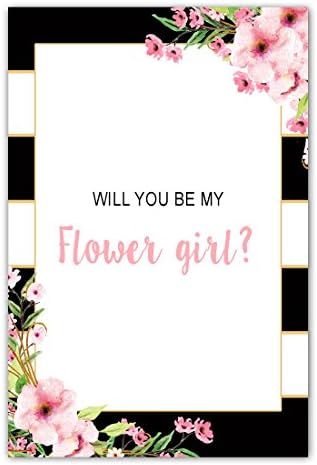 Will You Be My Flower Girl Card Flori de acuarelă Black Pink
