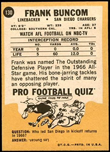1967 Topps câștigă un card fotbal 130 Frank Buncom San Diego Chargers Excelent