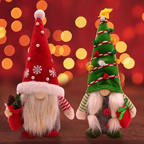 Gnomi de Crăciun Decorații de pluș, 2 pachete handmade elf Santa tomte gnom suedez, Crăciun casă tabletop elf gnomi decorați