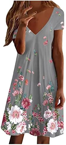 Rochie florală cu gât în V pentru femei de vară 2023 Boho Casual lejer, cu imprimeu la modă, Flowy, mini rochii scurte de plajă