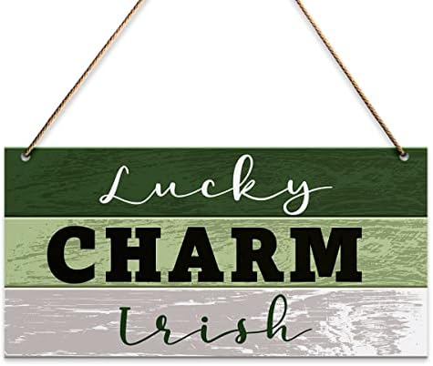 Semn de decor de perete de Ziua Sf. Patrick, Lucky Charm Irish, Lucky Clover Cat Sign Hanging pentru ușă Porch Office Ofici